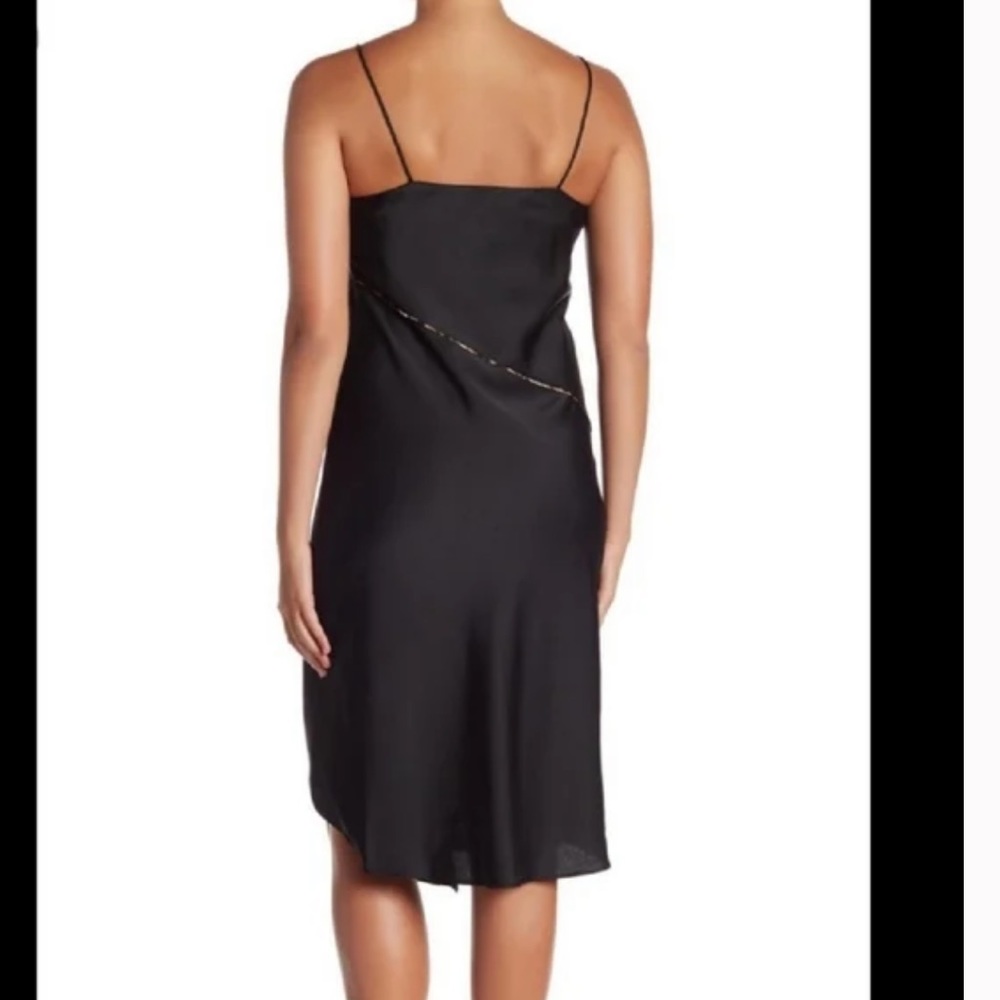 Sam Edelman Black with Leopard Print Trim Slip Dress Sz 10 - Picture 14 of 15